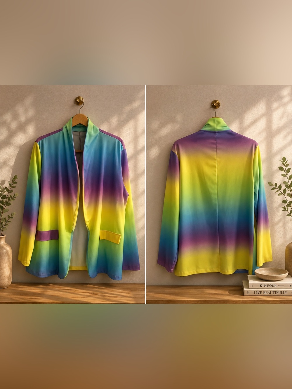 Women's Gradient Satin Open Blazer - Yellow & Purple Ombre